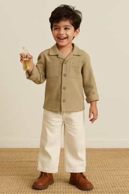 TALES & STORIES Baby Boys Self Design Casual Green Shirt