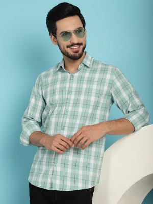 Indian Needle Men Checkered Casual Light Green, White, Black Shirt