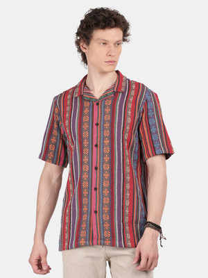 BLU MNKY Men Self Design Casual Red Shirt
