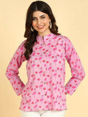 maaesa Women Printed Casual Pink Shirt