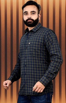 DK FASHION Men Checkered Casual Grey, Blue Shirt