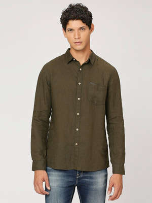 Pepe Jeans Men Solid Casual Dark Green Shirt