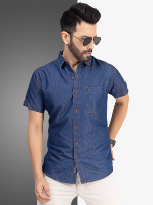 D Finish Men Solid Casual Dark Blue Shirt