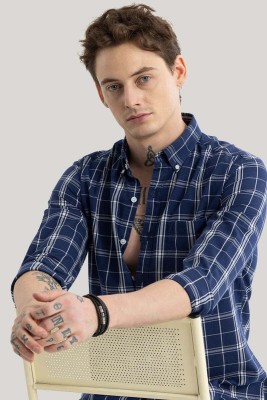 Jai Textiles Men Checkered Casual Dark Blue Shirt