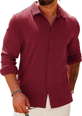 HEMADHAV Men Solid Casual Maroon Shirt