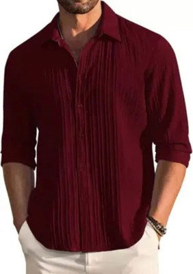 Voroxy Men Self Design Casual Red Shirt