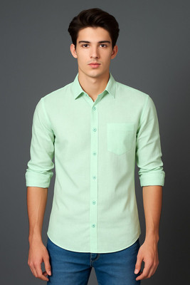 Vooz Men Self Design Casual Light Green Shirt