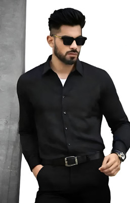 Purever India Men Solid Formal Black Shirt