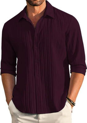 VELLOSTA Men Self Design Casual Purple Shirt