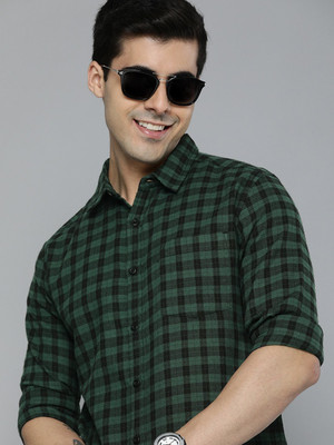 HERE&NOW Men Checkered Casual Green Shirt
