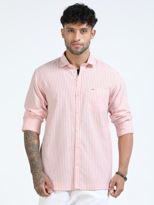 U.S. Pitchers Men Striped Casual Pink Shirt