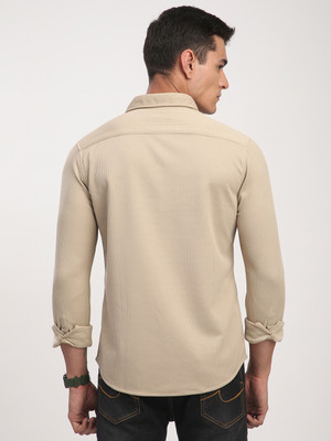VASTRADO Men Self Design Casual Beige Shirt