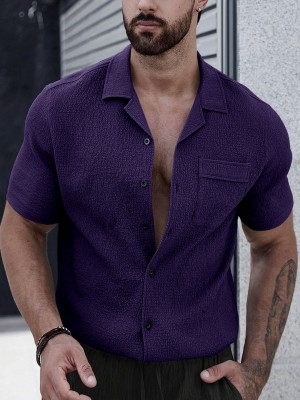 ZARTHA Men Solid Casual Purple Shirt