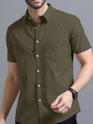DEEMOON Men Solid Casual Light Green Shirt