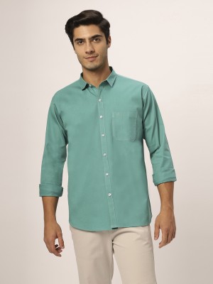 N AND J Men Solid Casual Light Green Shirt