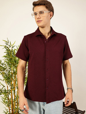THOMAS SCOTT Men Self Design Casual Maroon Shirt