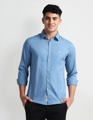 U.S. POLO ASSN. Men Solid Casual Blue Shirt