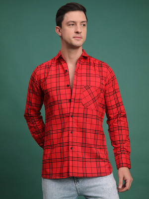 Voroxy Men Checkered Casual Red Shirt