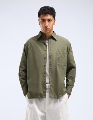 FLYING MACHINE Men Solid Casual Green Shirt
