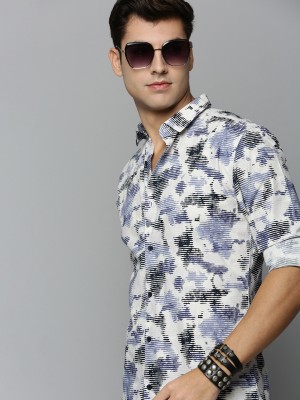 Showoff Men Printed Casual Black, White, Blue Shirt