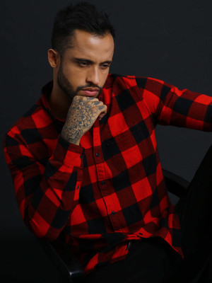 THE BEAR HOUSE Men Checkered Casual Red Shirt