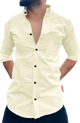 Frontway Men Self Design Casual Yellow Shirt