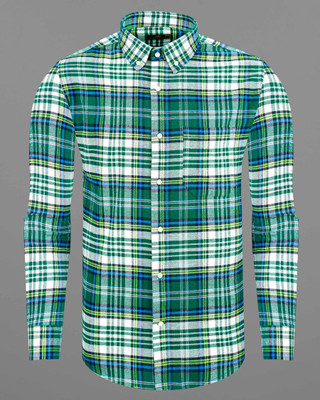 french crown Men Checkered Casual Green Shirt