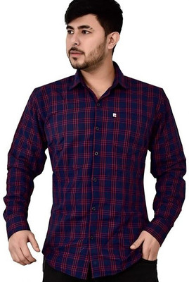 Marc Laurent Men Checkered Casual Red, Dark Blue Shirt