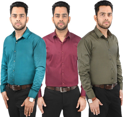 CRAFT HEAVEN Men Solid Casual Dark Green, Maroon, Green Shirt(Pack of 3)