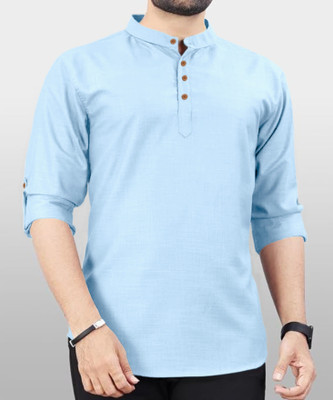 zbio Men Solid Casual Light Blue Shirt