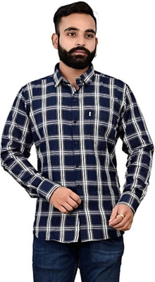 Arthz Fashion Trend Men Checkered Casual Blue, White Shirt
