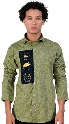 french crown Men Floral Print Casual Light Green, Beige, Black Shirt