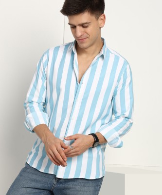 OTUS Men Striped Casual Light Blue, White Shirt