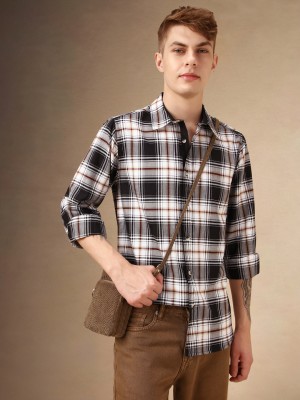 Dennis Lingo Men Checkered Casual Black Shirt