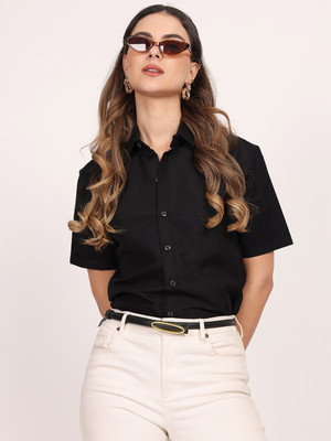 Leotude Women Striped Casual Black Shirt