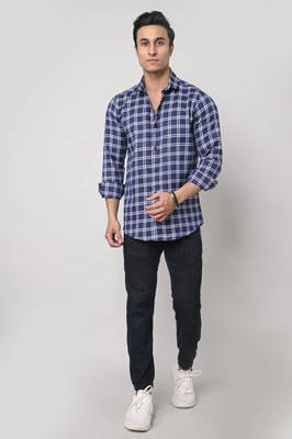Tanip Men Checkered Casual Blue Shirt