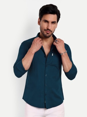 LeWogle Men Solid Casual Dark Blue Shirt