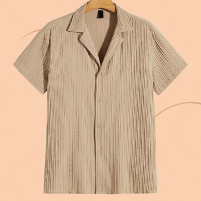 Jenil Fashion Men Self Design Casual Cream Shirt