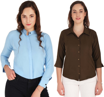 Miranga Women Solid Casual Gold Shirt(Pack of 2)