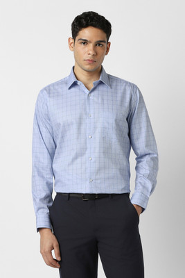 VAN HEUSEN Men Checkered Party Light Blue Shirt