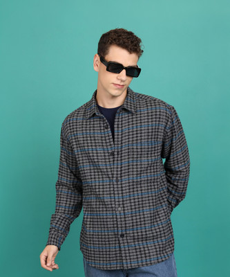 HIGHLANDER Men Checkered Casual Grey, Light Blue, Black Shirt