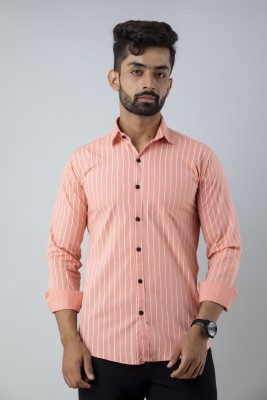 Vcom Men Striped Casual Pink Shirt