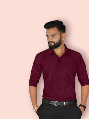 HENDRIX FASHION Men Solid Casual Maroon Shirt
