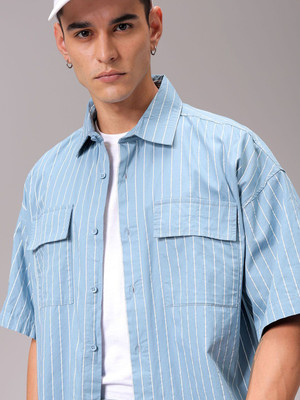 The Indian Garage Co. Men Striped Casual Blue Shirt
