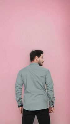 U AND J TREND Men Printed Casual Light Green Shirt