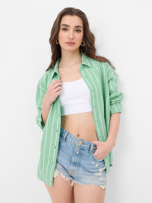 The Souled Store Women Striped Casual Green Shirt
