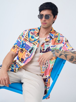 The Souled Store Men Animal Print Casual Yellow Shirt