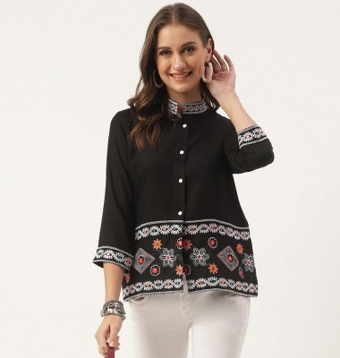 Anuttara Fashions Women Embroidered Casual Black Shirt