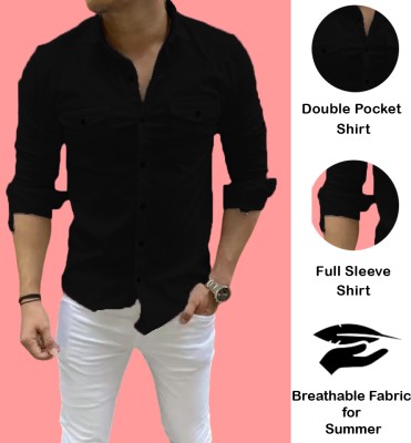 HouseOfCommon Men Solid Casual Black Shirt