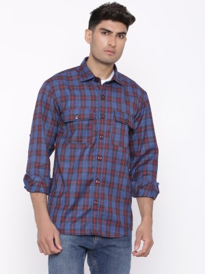 TISTABENE Men Checkered Casual Dark Blue, Maroon Shirt